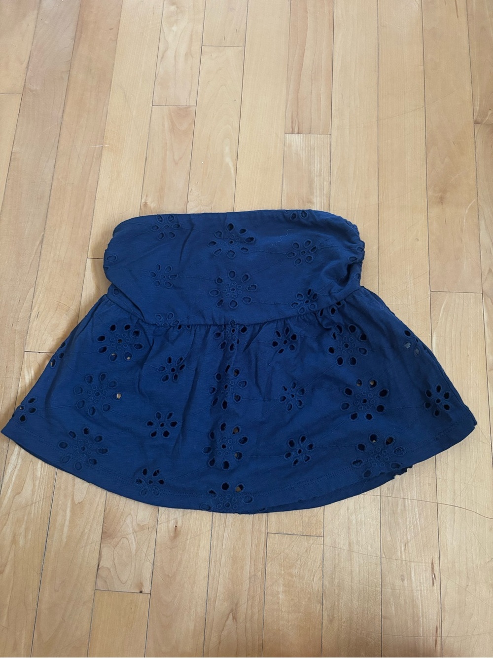 American Eagle Strapless Navy Eyelet Top